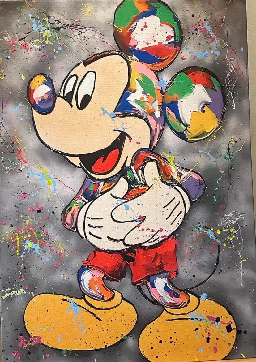 Mickey Mouse- Mixed Media- Katoenen canvasdoek-100x70cm, Mickey Mouse, Nieuw