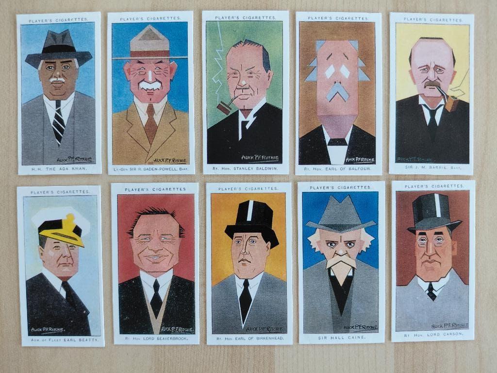 Straight Line Caricatures compl set 50 cigarette cards REPRO, Verzamelen, Ophalen, Zo goed als nieuw