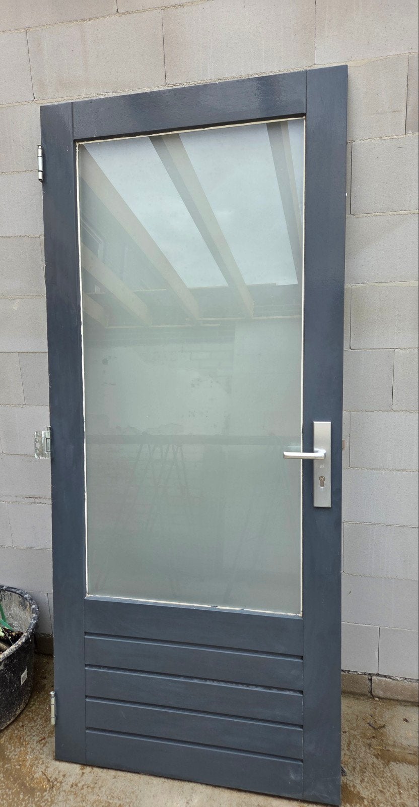 Harde houten deur met 3-puntssluiting en melkglas, Doe-het-zelf en Verbouw, Deuren en Horren, Ophalen, Binnendeur, 200 tot 215 cm