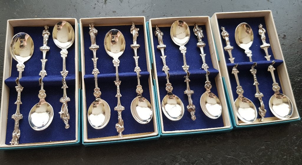 12 verzilverde apostellepeltjes (Zilverstad) vintage, Antiek en Kunst, Ophalen, Zilver