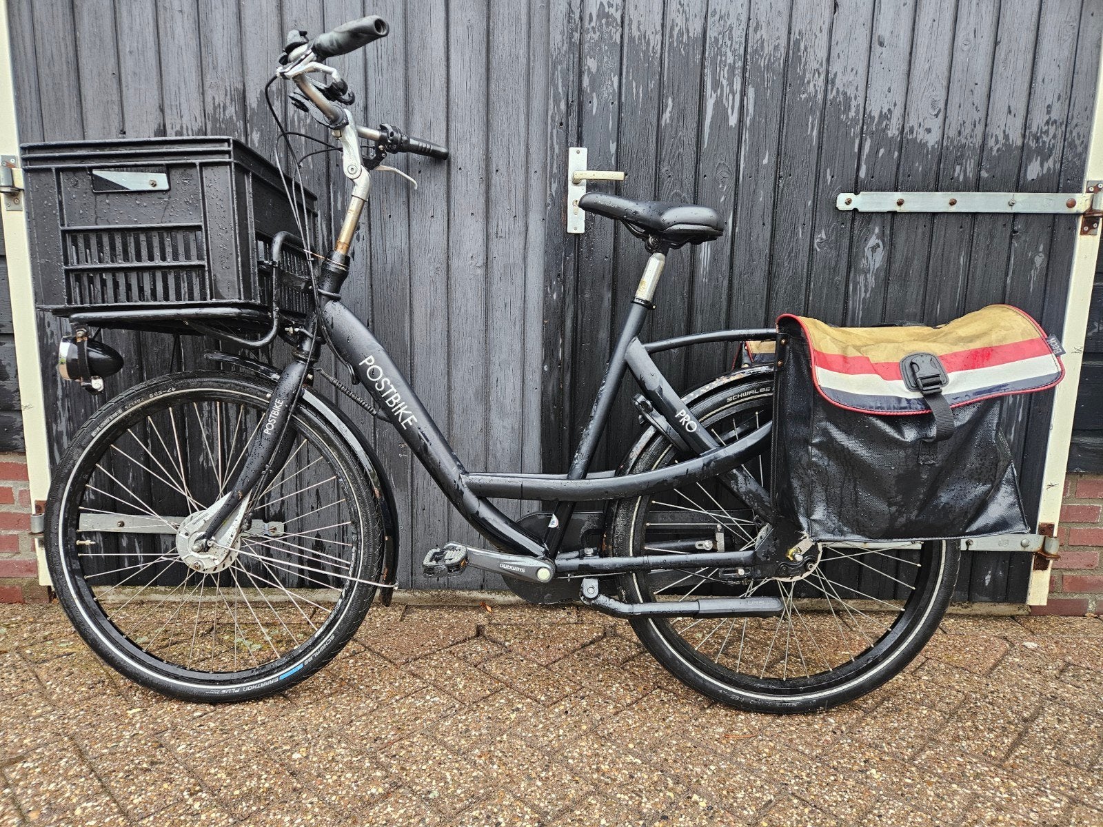 Postbike transportfiets met krat en fietstassen, Overige merken, Terugtraprem, Versnellingen, Ophalen of Verzenden