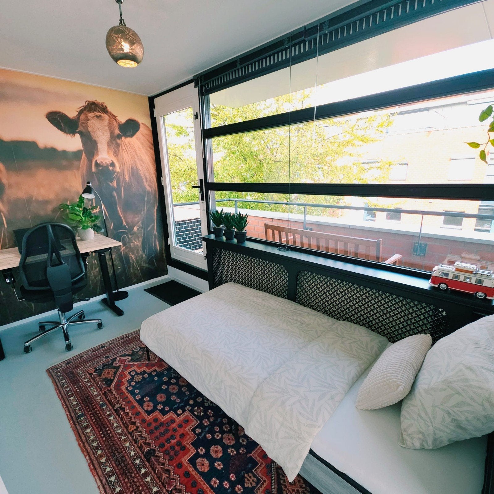 eenpersoonsbed met metalen frame en houtlook, Ophalen, 90 cm, Eenpersoons, Zwart