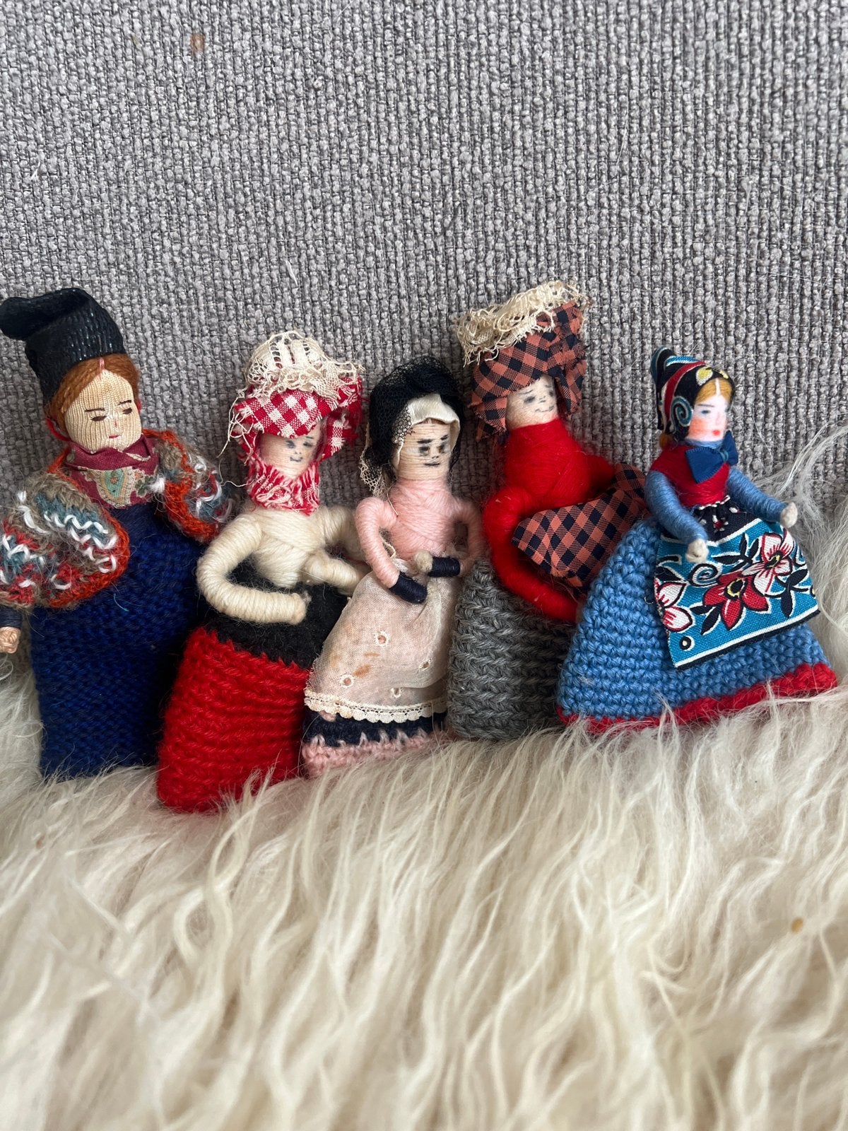 Set van 5 Vintage Handgemaakte Draadpoppen in Klederdracht, Ophalen of Verzenden, Gebruikt, Pop