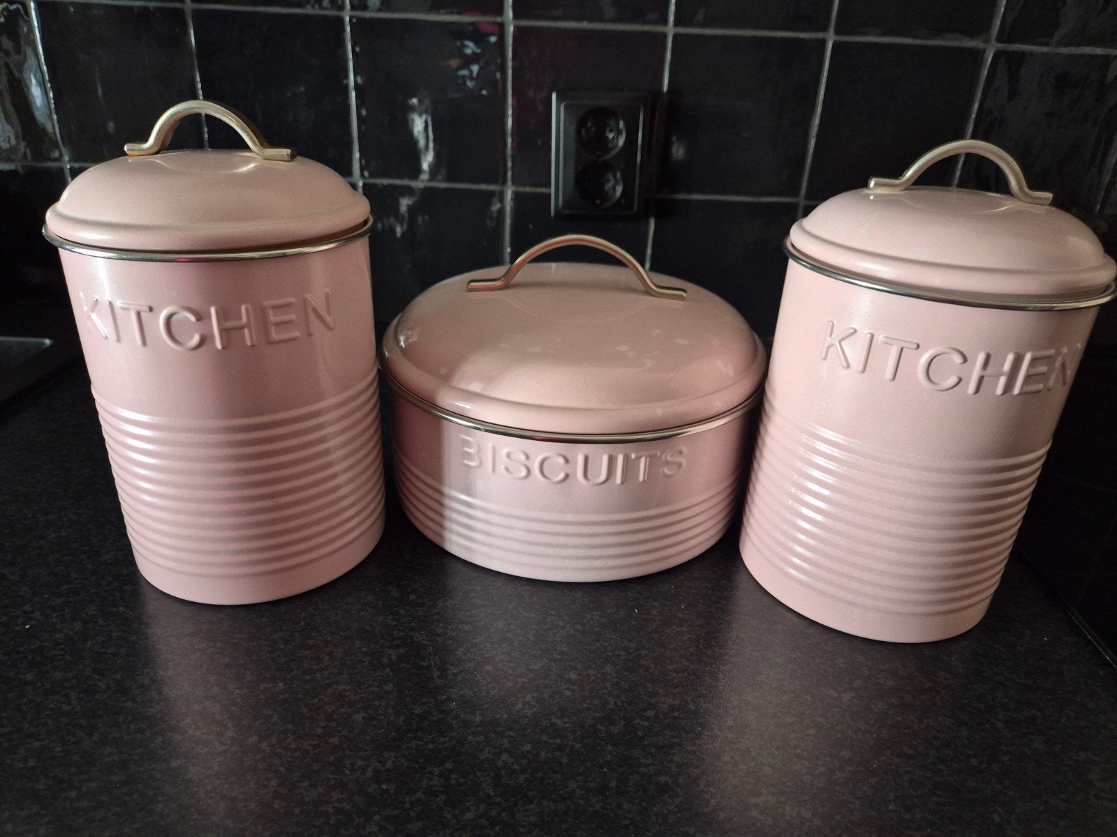 Set van 3 roze voorraadpotten, 1 bus licht verroest, Ophalen of Verzenden, Zo goed als nieuw