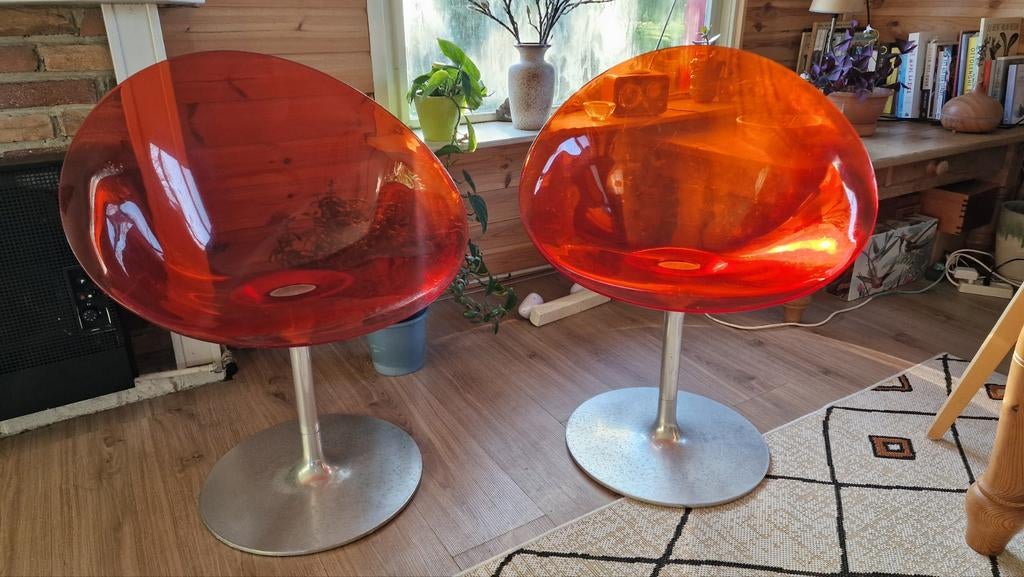 2 Kartell Eros stoelen -Oranje/rood transparant, Ophalen, Gebruikt, Twee, Overige kleuren