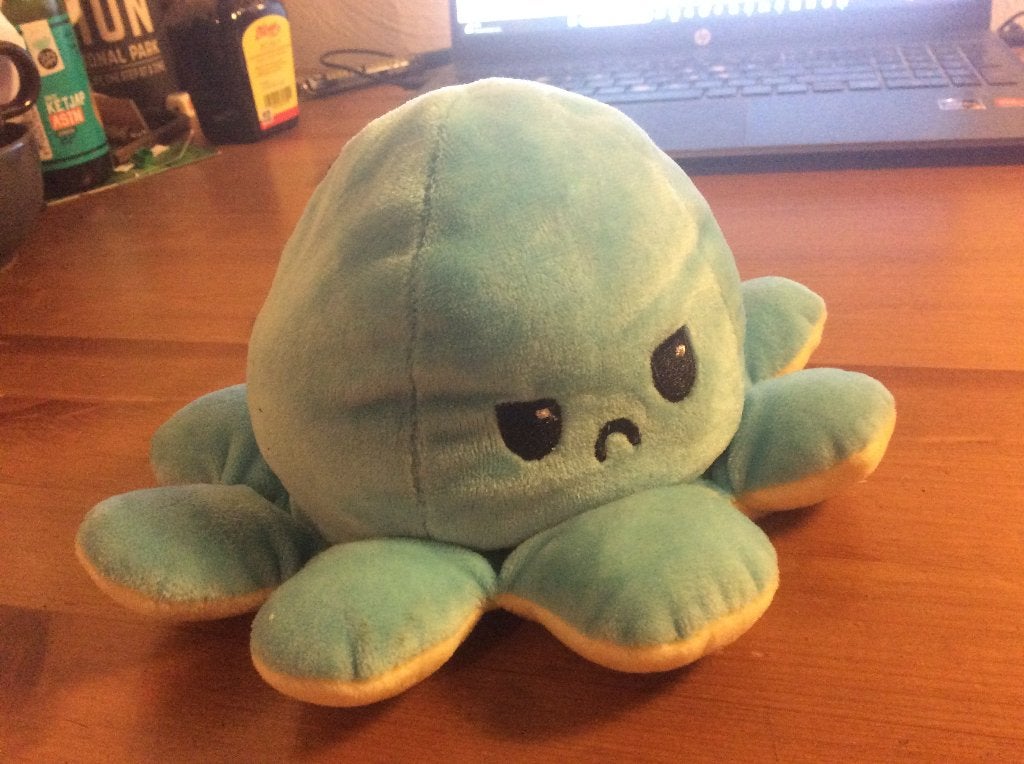 Binnenstebuiten octopus blij / boos knuffel, Ophalen of Verzenden, Meerkleurig, Overige typen