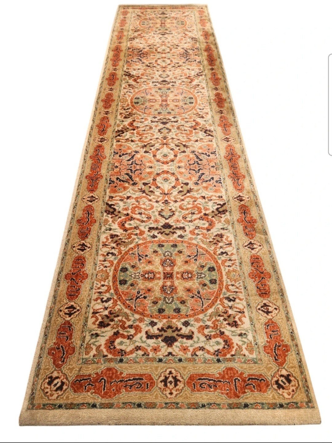 Vintage oosters wol vloerkleed loper floral 91x348cm, Gebruikt, Geel, 200 cm of meer, Www.hypepopup.nl