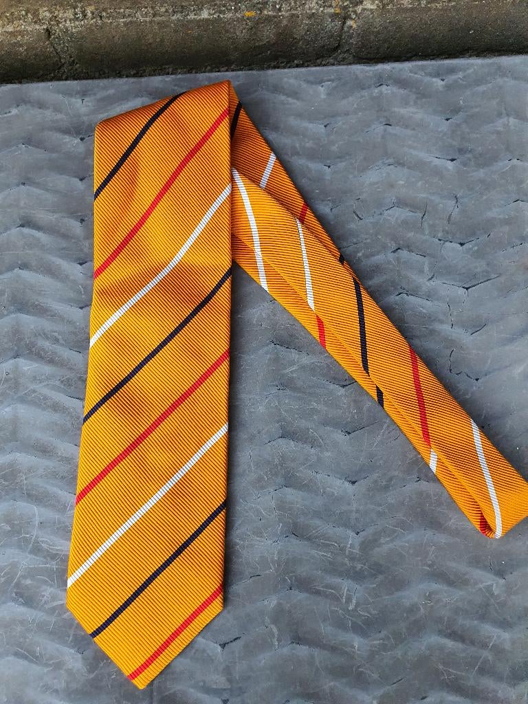 Pompen Otten Zijde Stropdas | Oranje Stripe, Ophalen of Verzenden, Zo goed als nieuw, Oranje