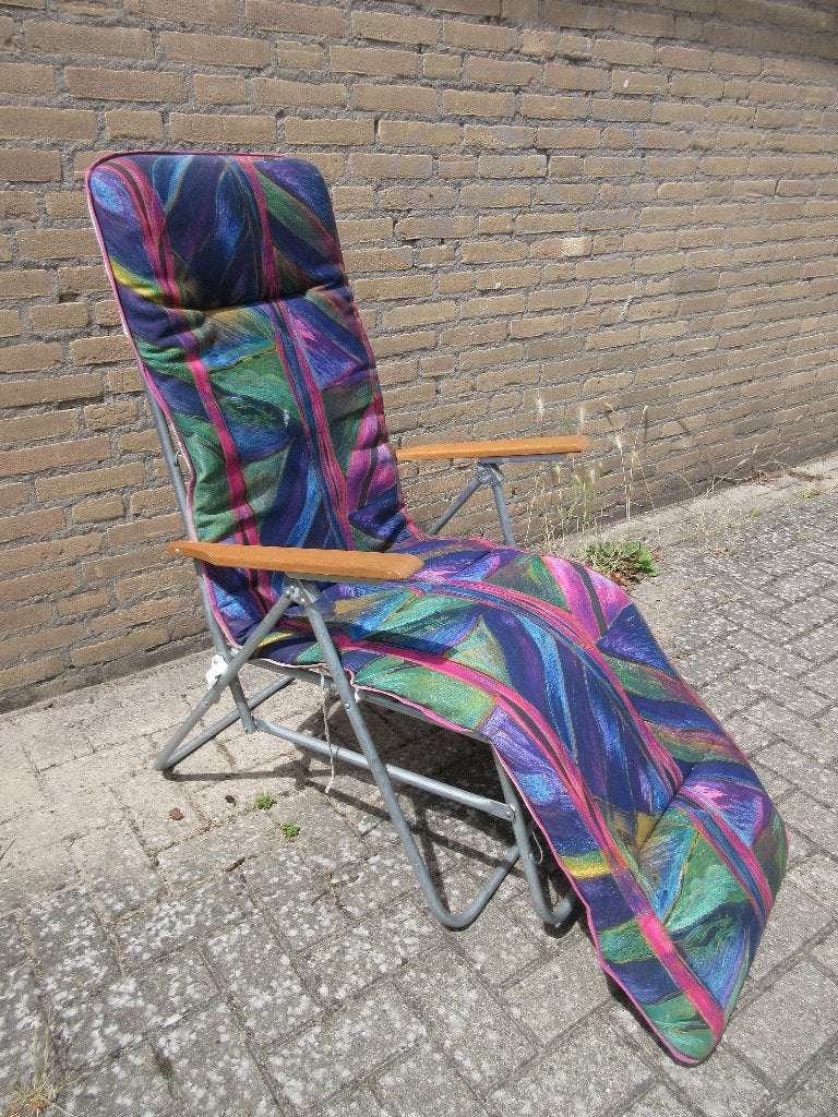 Vintage campingstoel ligstoel met houten leuningen, Ophalen, Gebruikt, Campingstoel