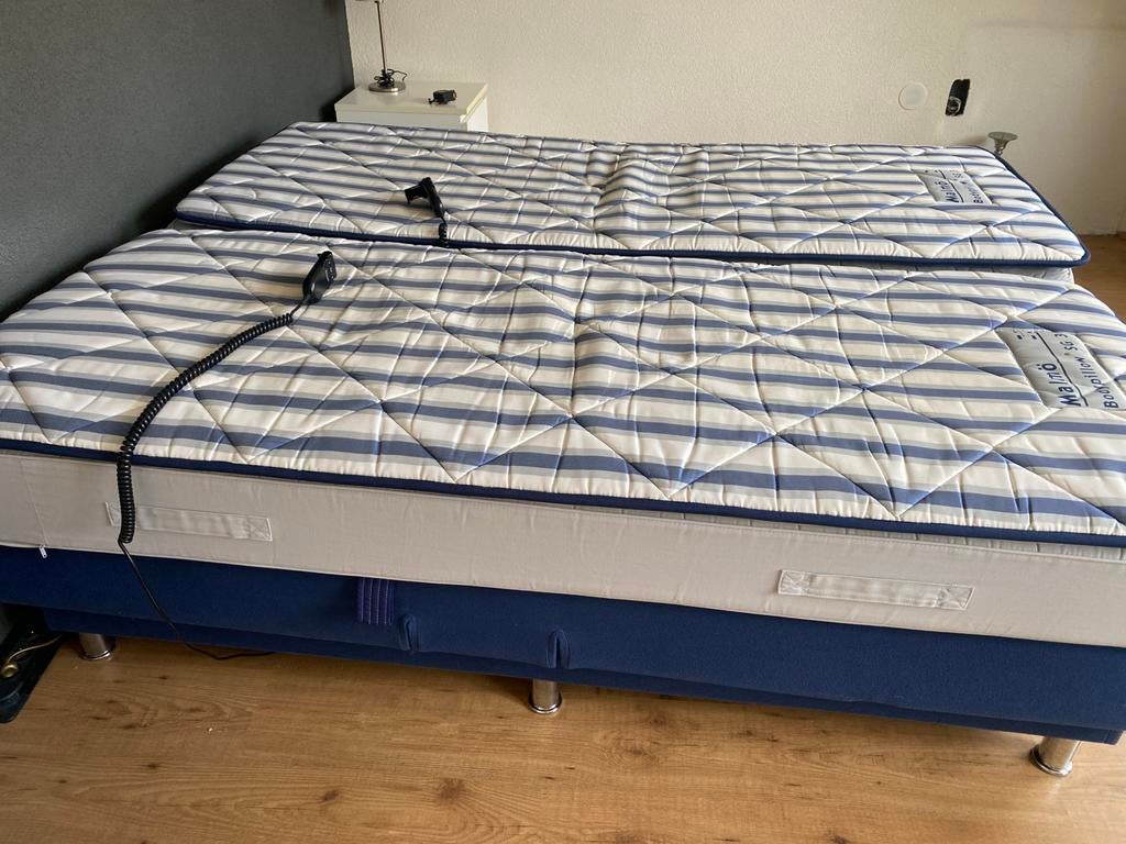 Elektrische boxspring 160 (2 x 80), Huis en Inrichting, Slaapkamer | Bedden, Ophalen, Blauw, Tweepersoons, 200 cm