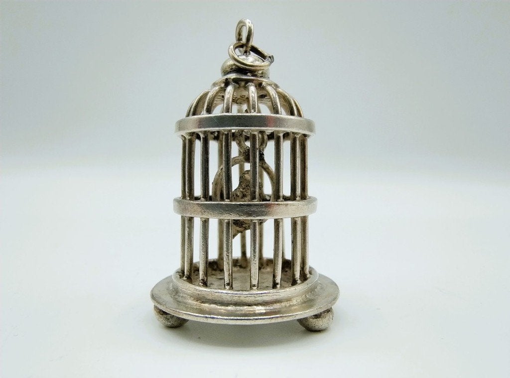 Zilveren miniatuur vogelkooi, A.F. Westerwaal, Amsterdam, Verzenden, Zilver
