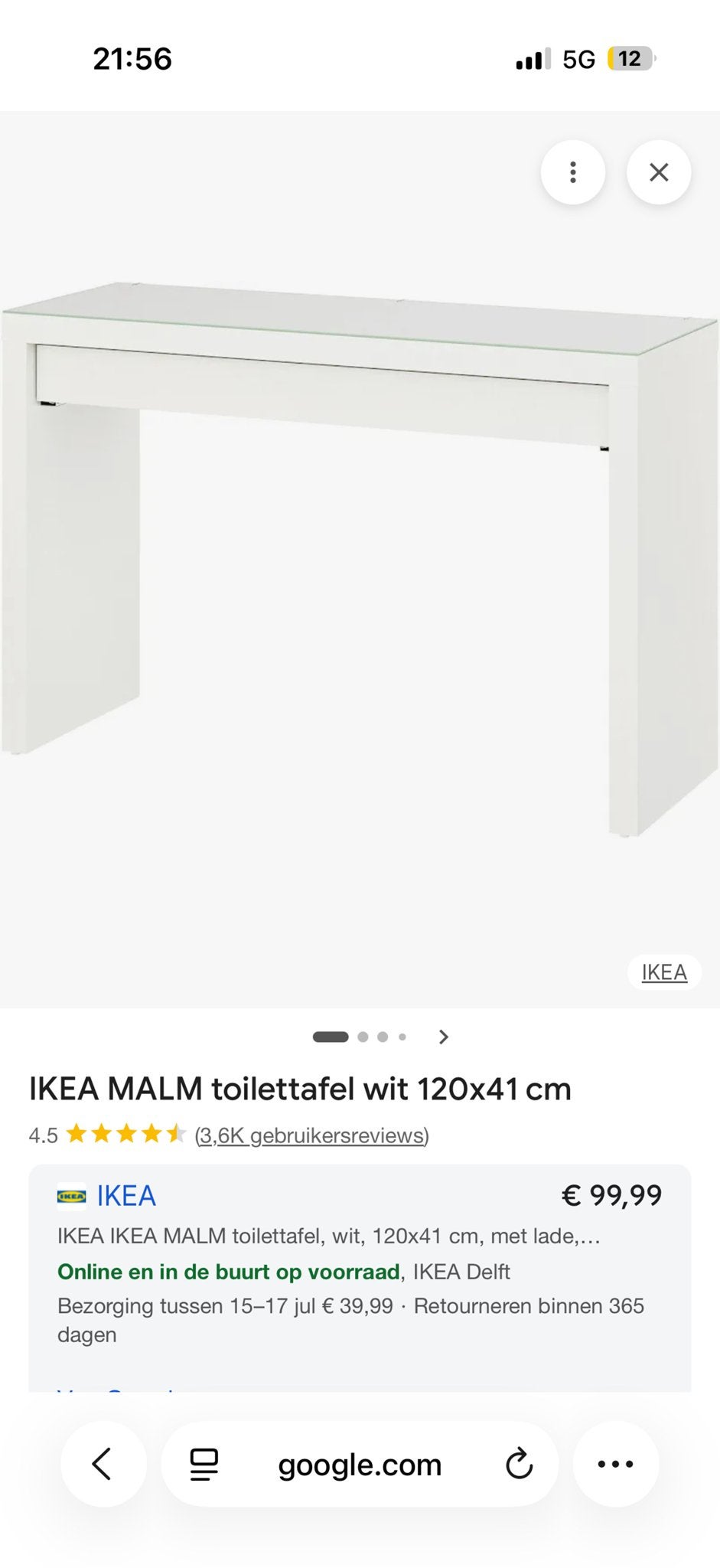 IKEA MALM toilettafel wit 120x41 cm met lade, Ophalen, 100 tot 150 cm, Nieuw, Minder dan 100 cm