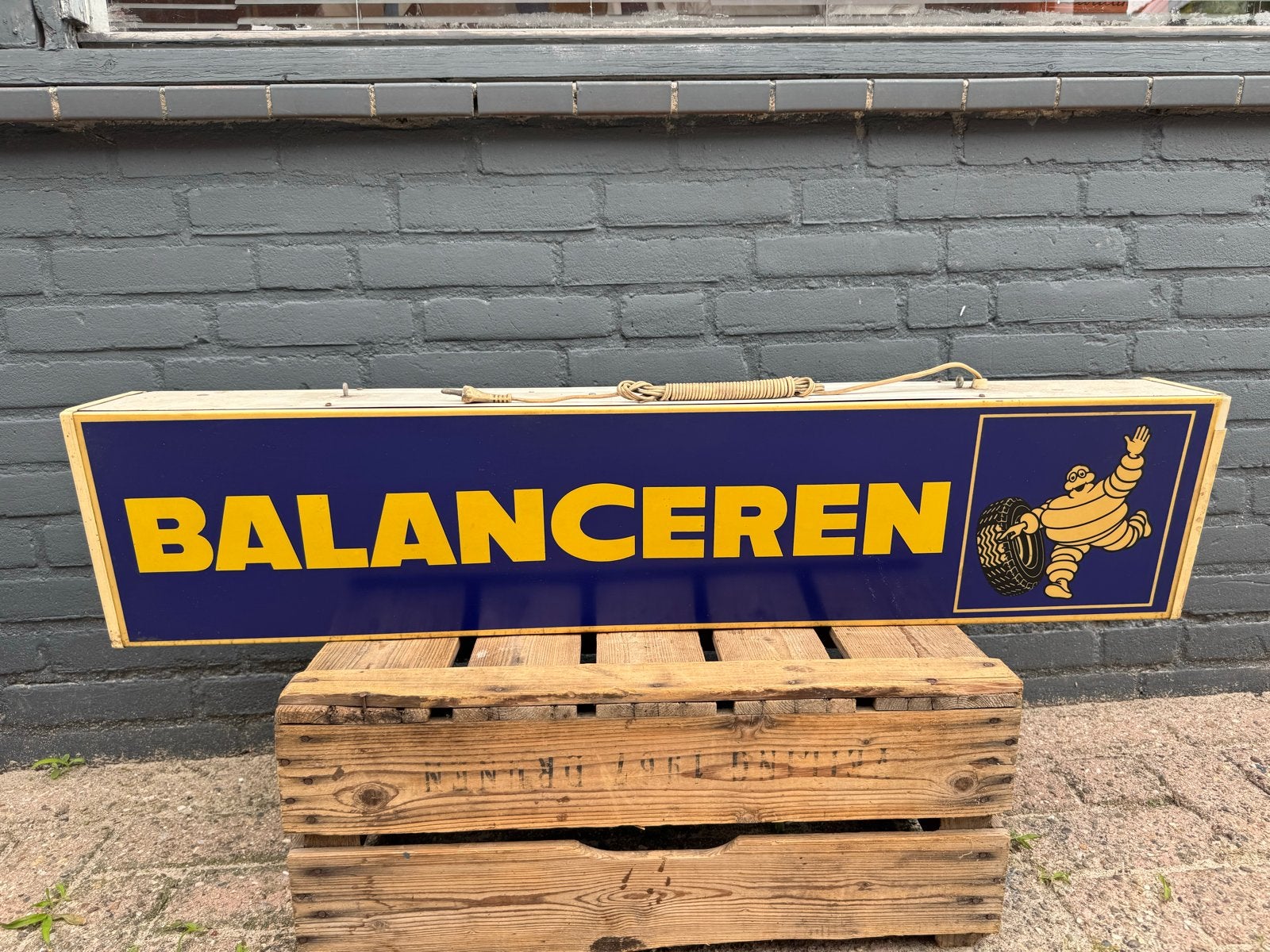 Vintage Michelin 'Balancering' Lichtbak Reclamebord, Ophalen, Gebruikt, ., .