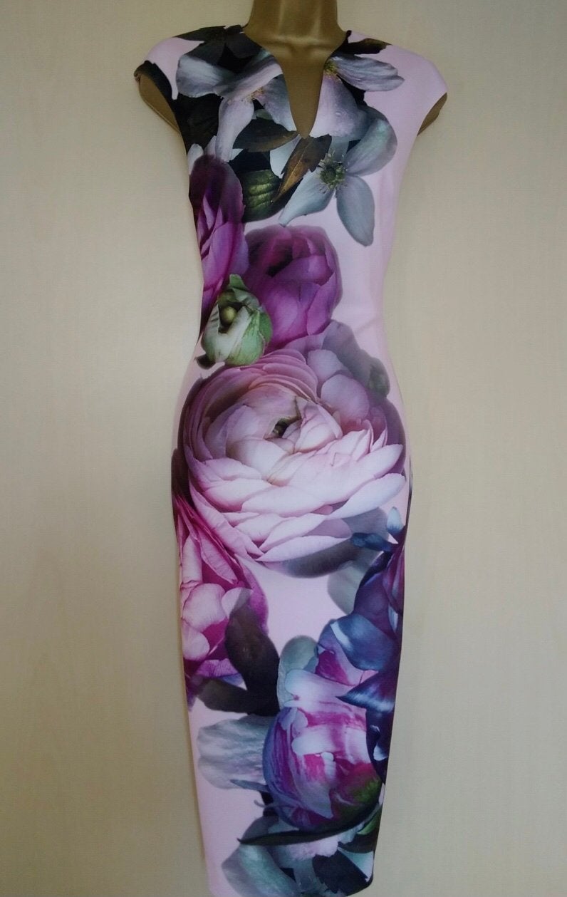 Ted Baker luxe slanke jurk roze tinten v hals Ted1=S, Overige kleuren, Verzenden, Zo goed als nieuw, Maat 36 (S)
