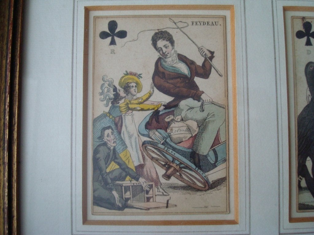 Franse speelkaarten 1819 hand gekleurd ingelijst, Ophalen of Verzenden, Gebruikt, Speelkaart(en)