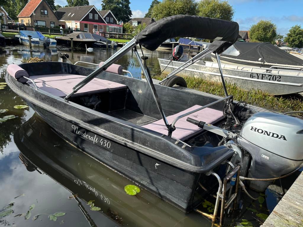 Nordcraft 430 sloep met 20PK Honda 4-takt, zeer compleet!, Watersport en Boten, Sloepen, Ophalen, 4 m, 1 cm, Zonnedek