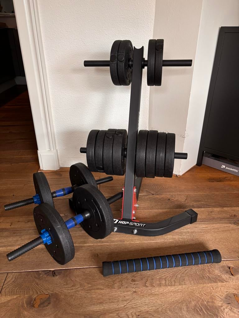 Multifunctionele Dumbbell Set incl. Standaard - 30kg, Sport en Fitness, Fitnessmaterialen, Ophalen, Zo goed als nieuw, Armen, Halterset