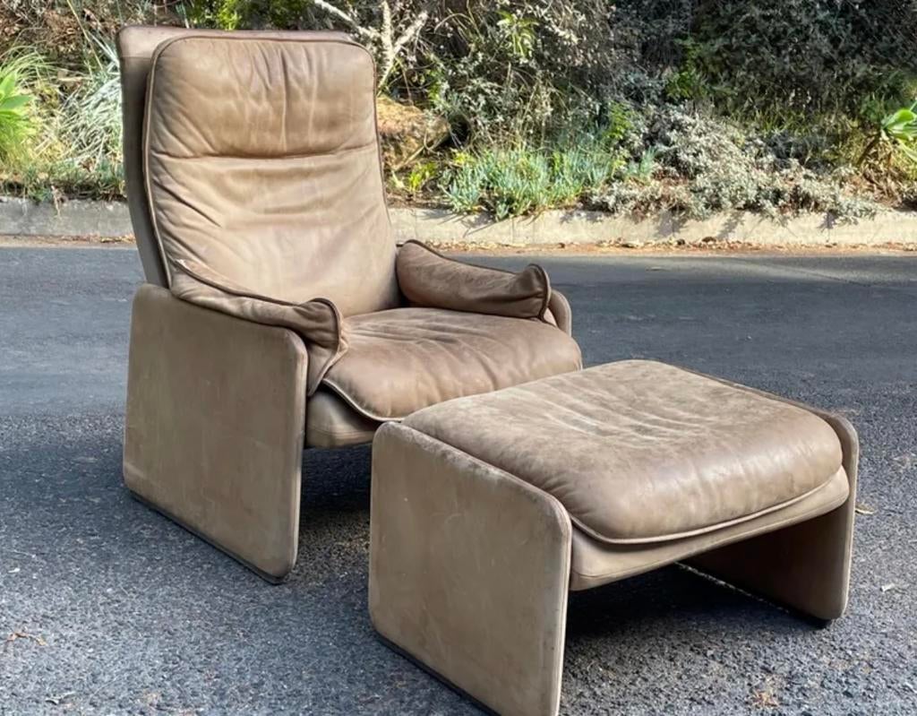 De Sede ds50 Vintage Leren Fauteuil Voetenbank, Huis en Inrichting, Fauteuils, Gebruikt, 75 tot 100 cm, Ophalen, Retro, vintage