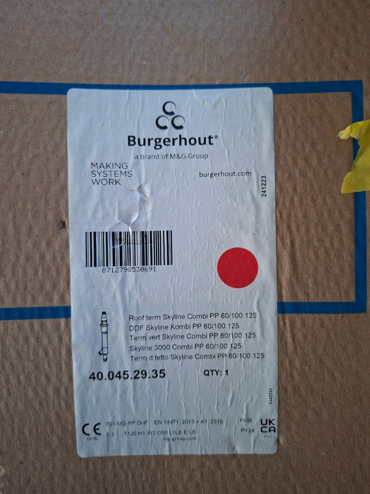 Burgerhout Skyline Combi PP 60/100 125 Dakdoorvoer, Ophalen