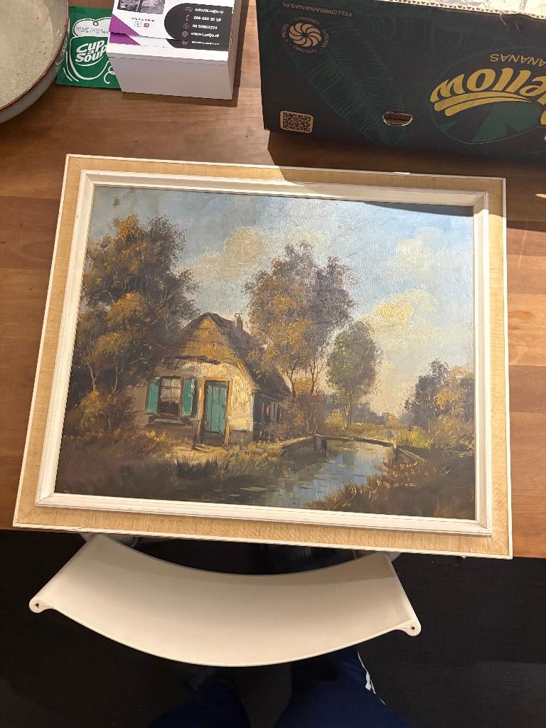 Handgeschilderd Hollands Landschap, Antiek en Kunst, Kunst | Schilderijen | Klassiek, Verzenden