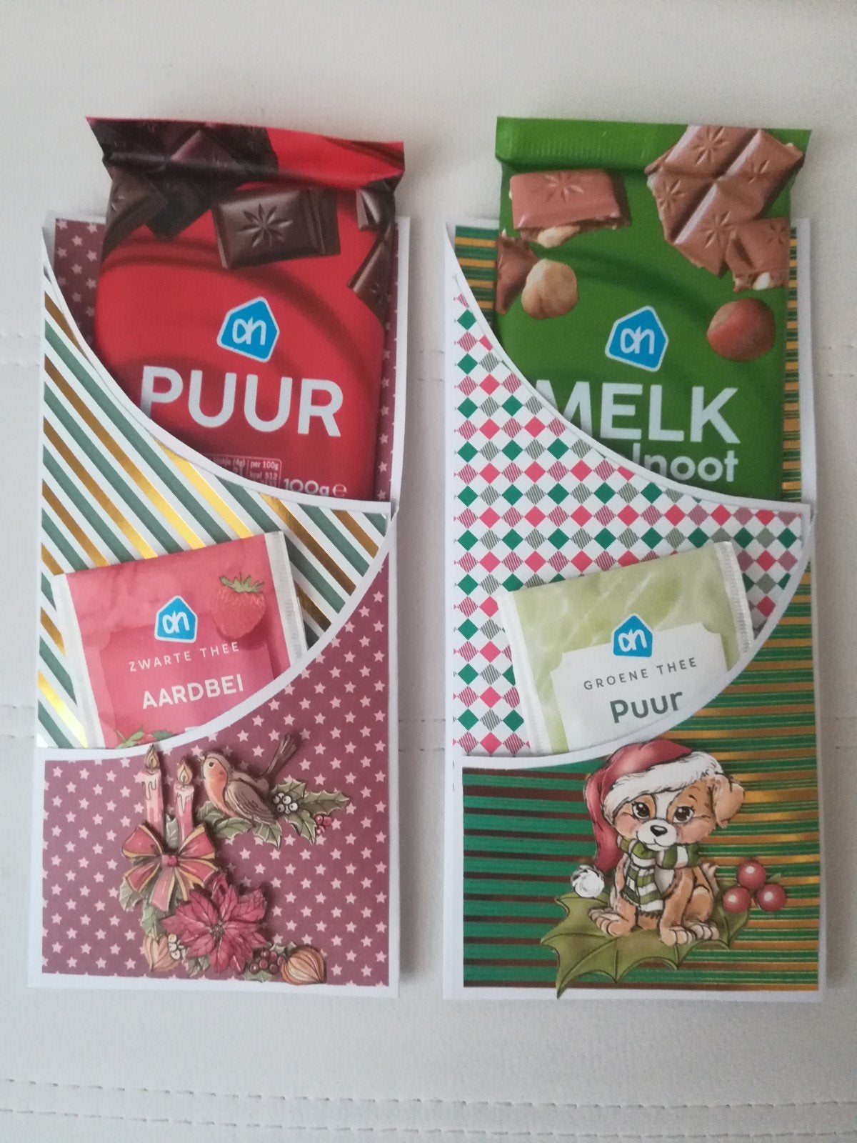 Zelfgemaakte cadeautjes van karton kerst koffie thee chocola, Ophalen of Verzenden, Nieuw, Kerst
