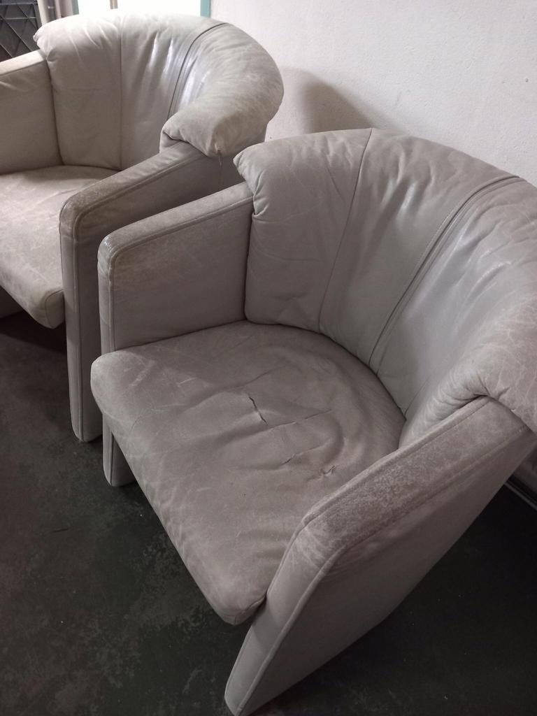 2 originele retro Rolf Benz fauteuils 390, Huis en Inrichting, Fauteuils, Ophalen, Gebruikt, 50 tot 75 cm, Leer