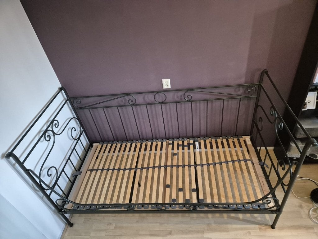 Bed + lattenbodem, Ophalen, Eenpersoons, Metaal, 100 cm