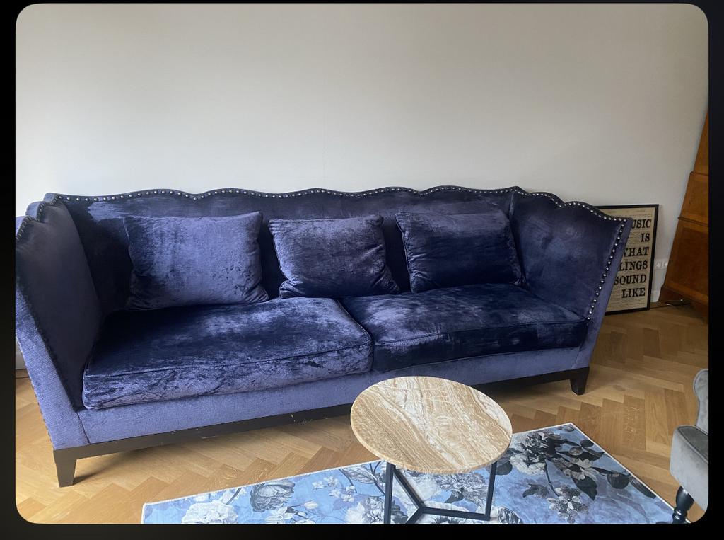 blauwe velours kasteelbank, barok - Hoog.design, Huis en Inrichting, Banken | Sofa's en Chaises Longues, Ophalen, Gebruikt, 75 tot 100 cm