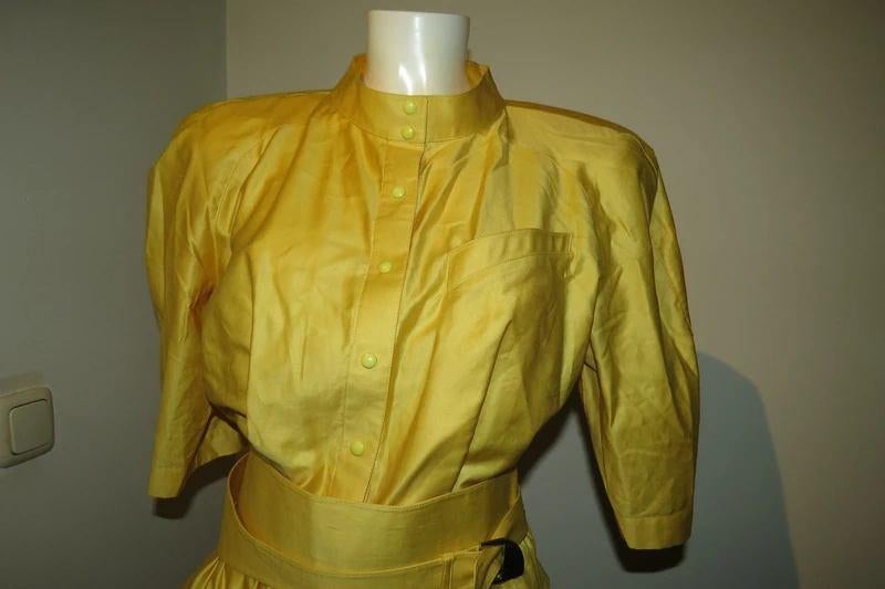 Thierry Mugler 3 delig vintage pak blouse top rok FR 38, Kleding | Dames, Maat 38/40 (M), Kostuum of Pak, Verzenden, Geel