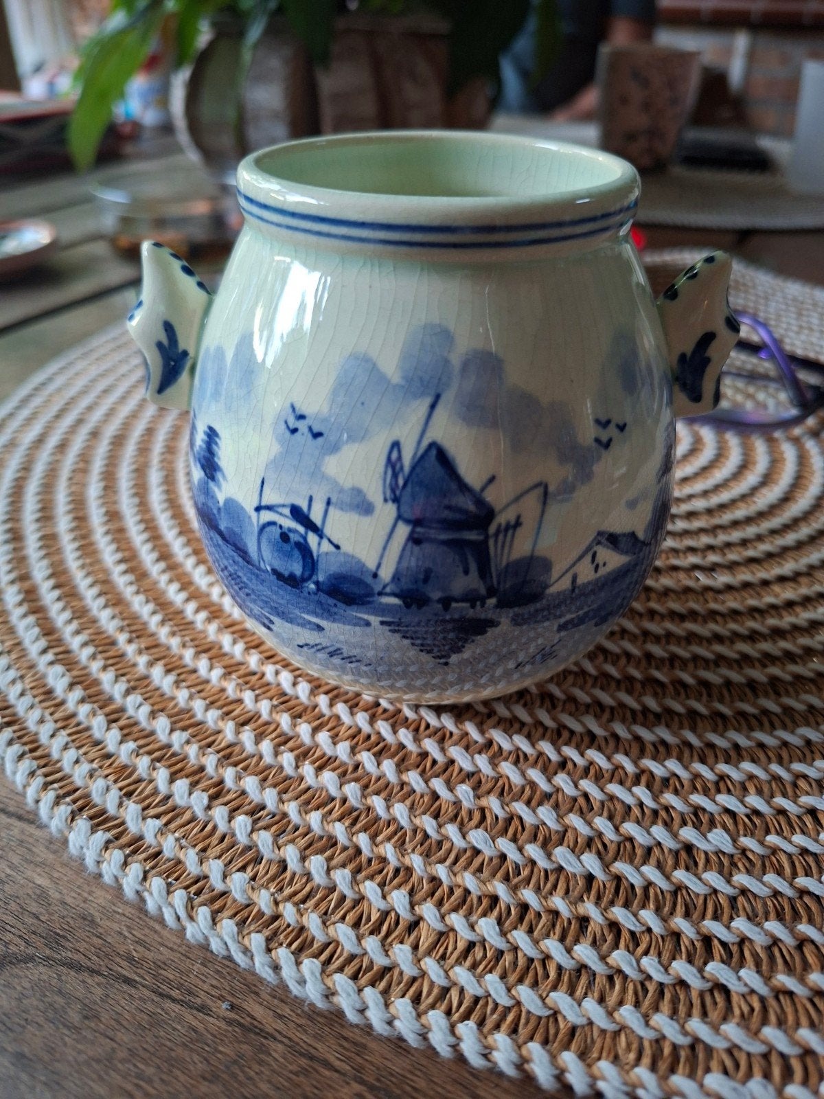 Delftsblauw potje kannetje met molens en bloemen, Antiek en Kunst, Ophalen of Verzenden