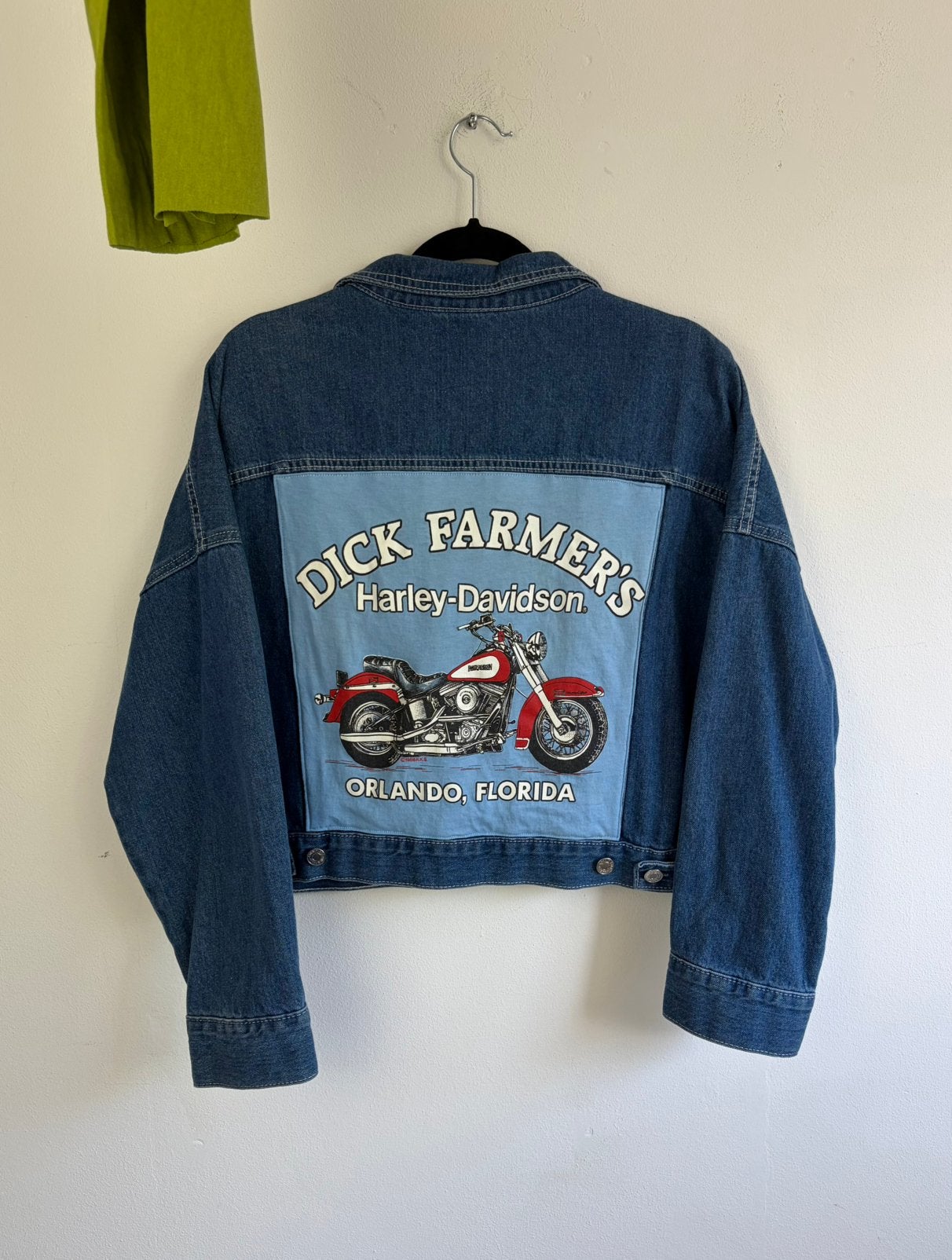 Harley Davidson upcycled spijker jack, Kleding | Dames, Jassen | Zomer, Ophalen of Verzenden, Zo goed als nieuw, Maat 42/44 (L)
