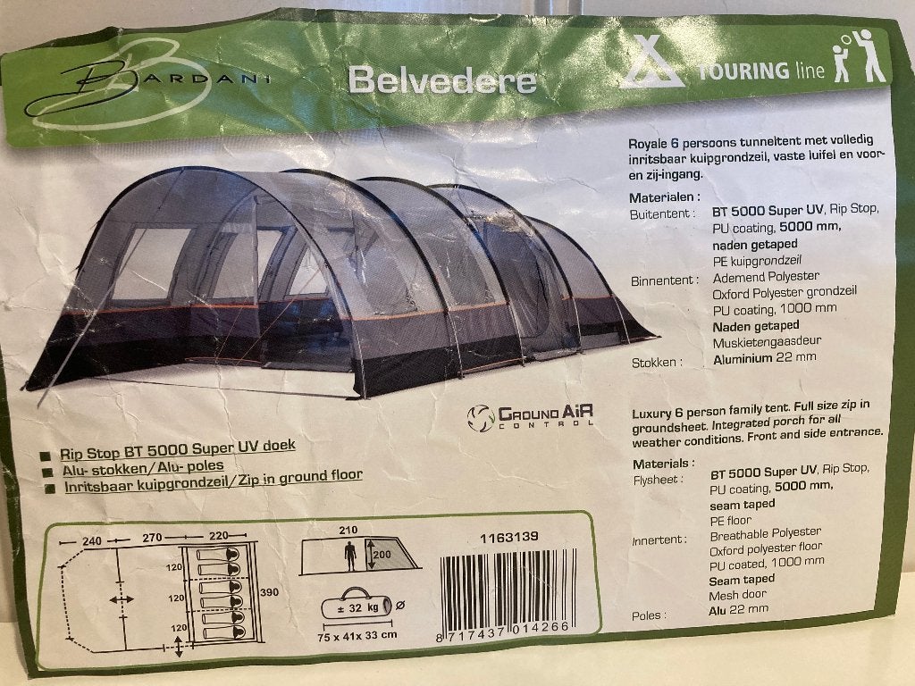 Bardani Belvedere - 6-Persoons Tunneltent, Ophalen, Gebruikt, Tot en met 6