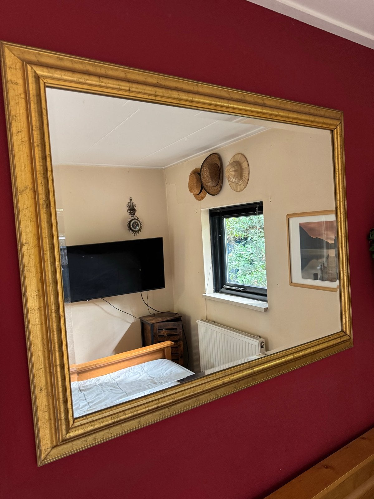 Grote spiegel met gouden lijst - 90x117 cm, Ophalen, Rechthoekig, 50 tot 100 cm, 100 tot 150 cm