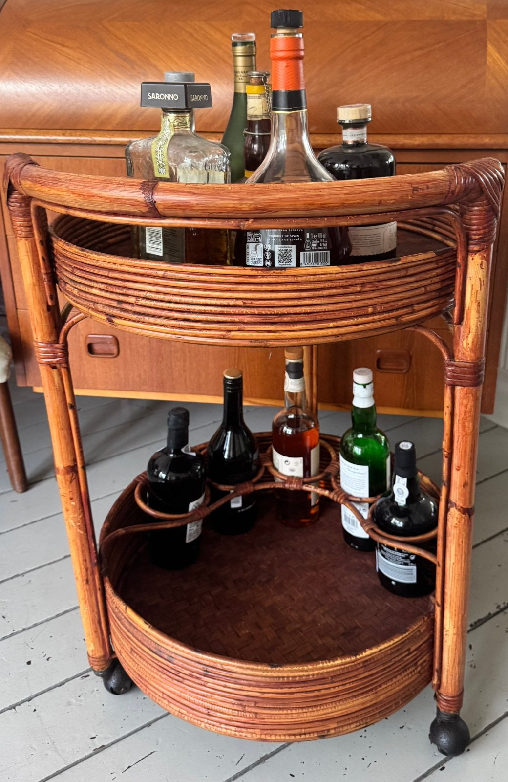 Vintage bamboe rotan barcart barwagen drankenwagentje, Ophalen