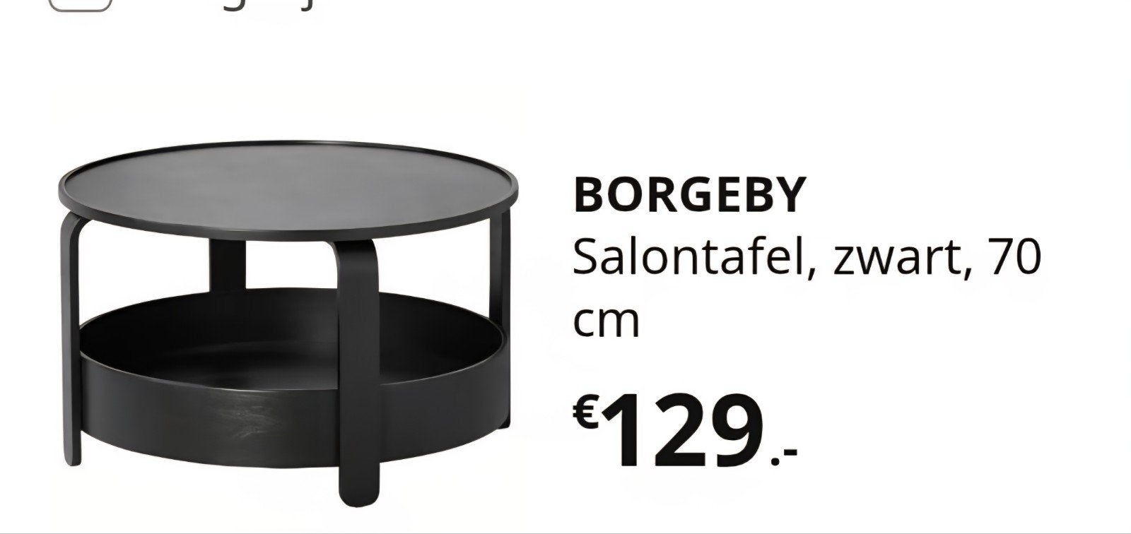 IKEA BORGBY Salontafel, zwart, 70 cm, Ophalen, 50 tot 100 cm, Rond, 50 tot 100 cm