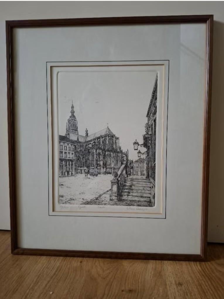 Stadsgezicht van de Grote Markt Breda van Anna Doedijns, Antiek en Kunst, Ophalen, Stadsgezicht, Ets, 1950 - 1999