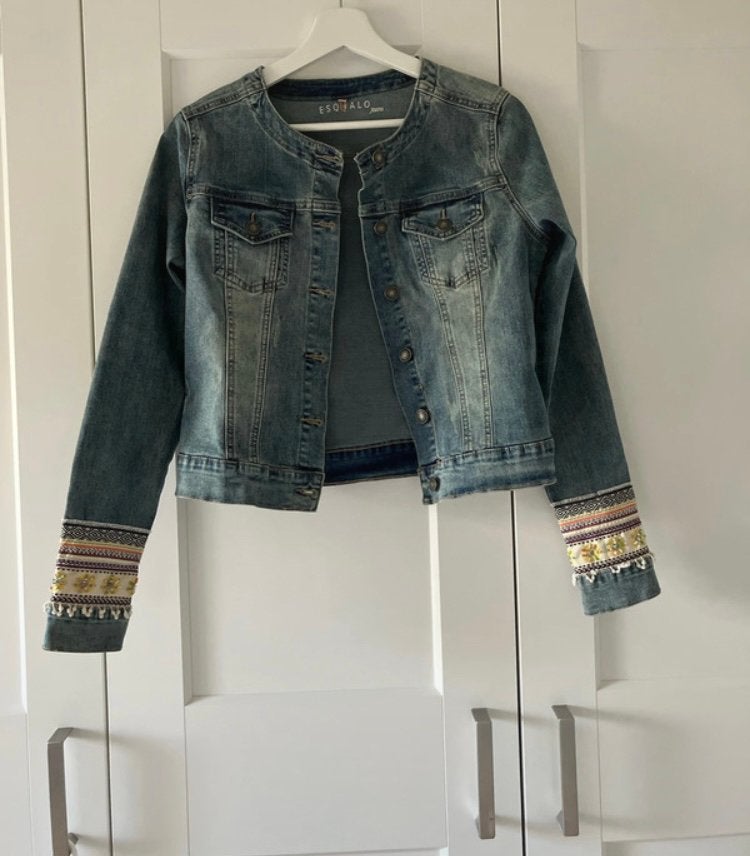 Gaaf boho jasje met borduursels spijkerjasje esqualo maat s, Ophalen of Verzenden, Zo goed als nieuw, Maat 36 (S), Blauw
