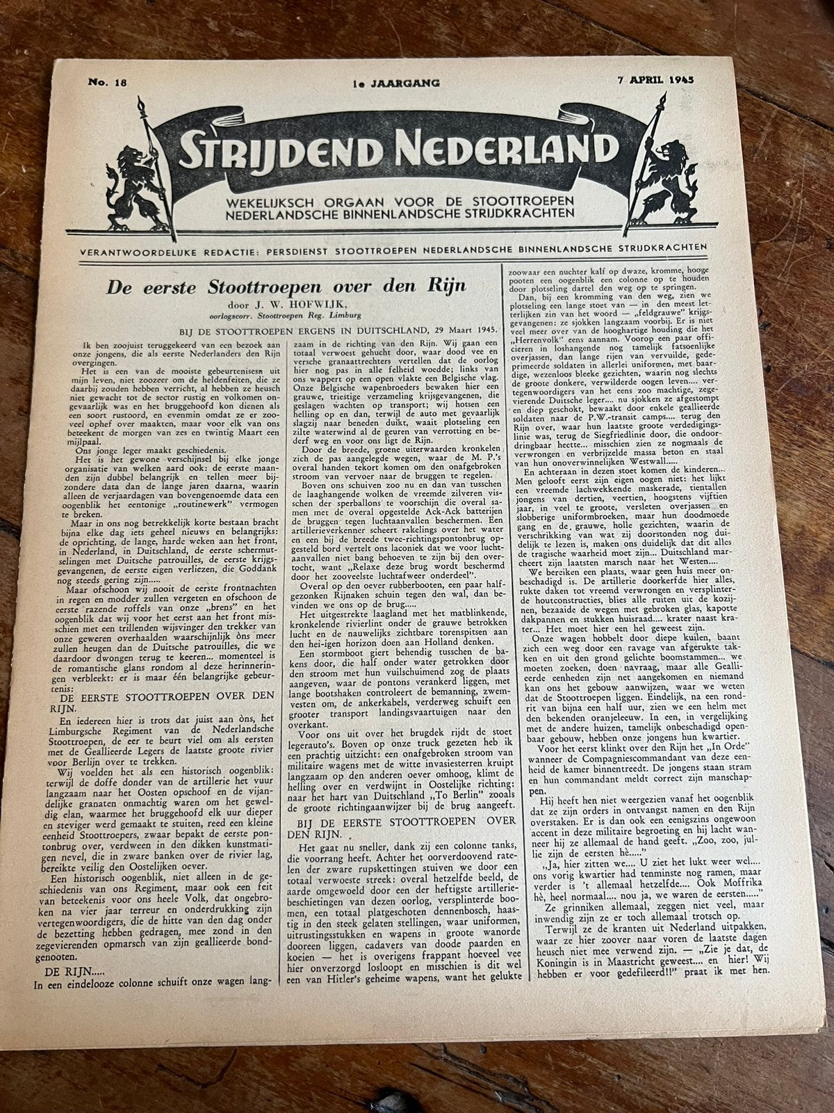 WO2 Nederlands weekblad stoottroepen Rijn achterhoek april45, Verzenden, Nederland, Boek of Tijdschrift