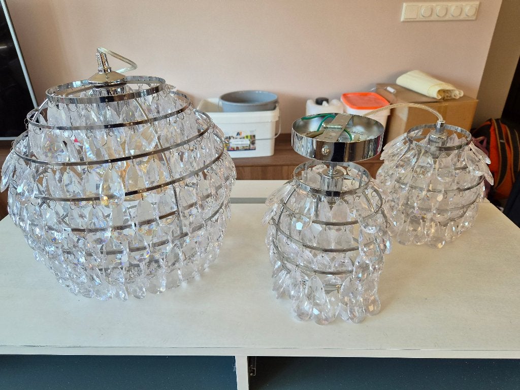 Set van 3 lampen. 2x hang 1 keer plafond bevestiging glas, Ophalen, Zo goed als nieuw, Glas, E27 (groot)