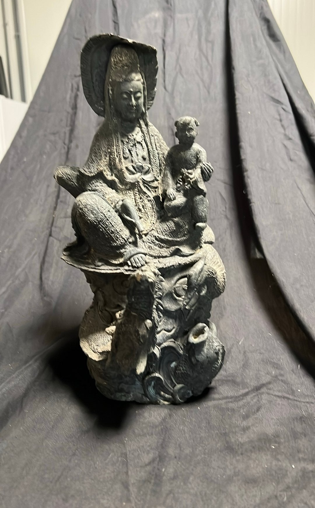 Guanyin-standbeeld, Ophalen, Met reliëf, Gebruikt, 34 cm