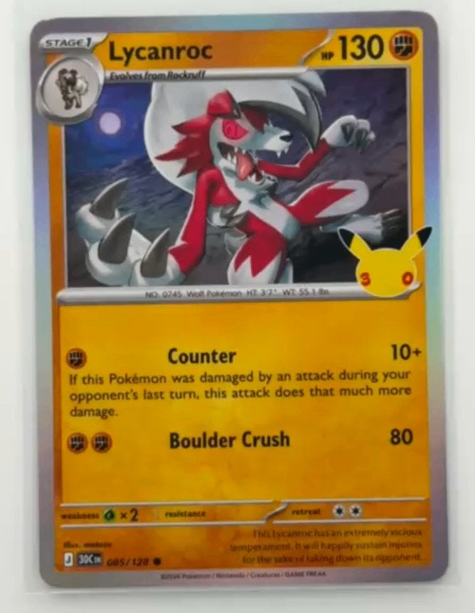 Lycanroc #85 Pokemon 30th Celebration, Ophalen of Verzenden, Zo goed als nieuw