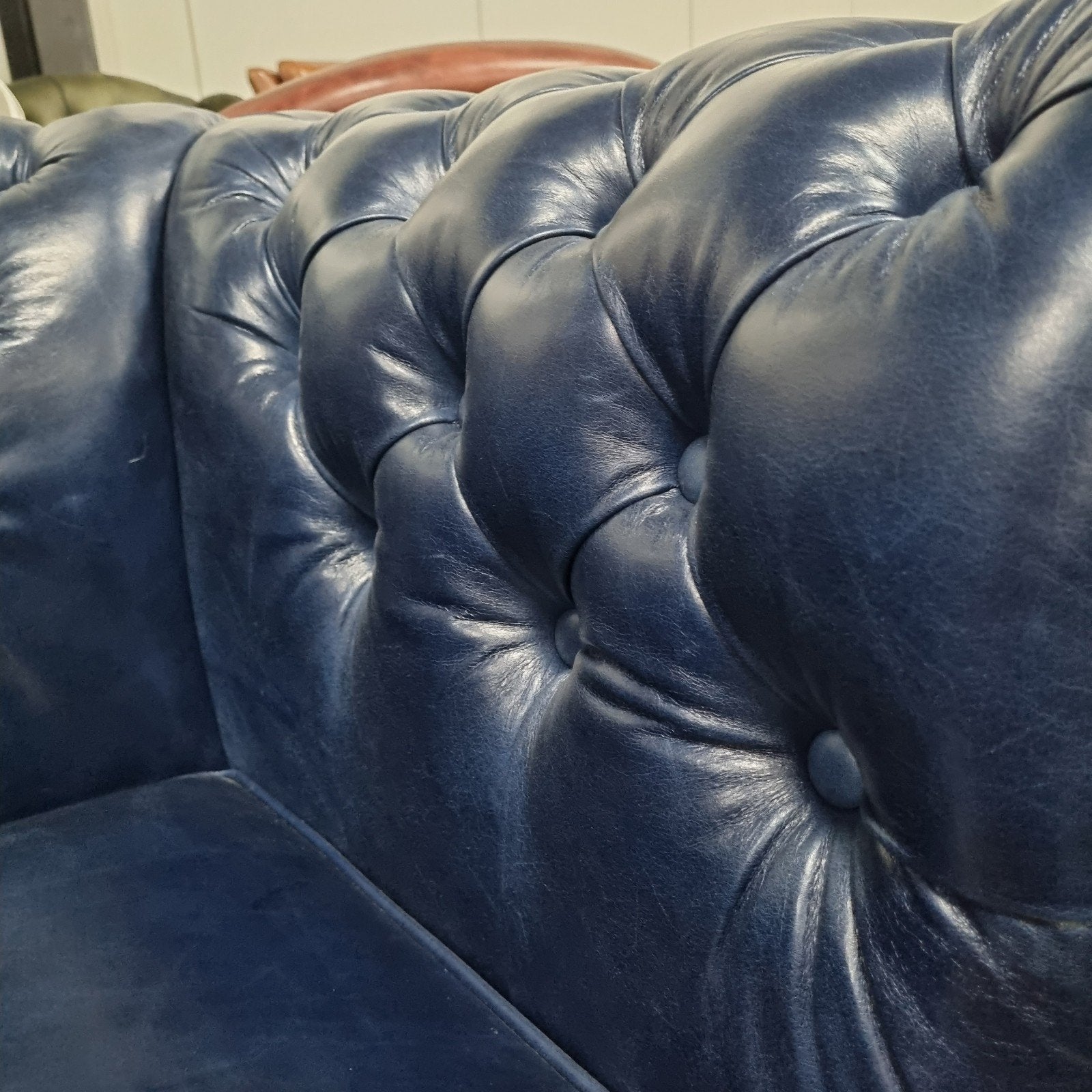 Chesterfield club fauteuil vintage blauw leer + BEZORGING, Gebruikt, ., Chesterfield, Ophalen of Verzenden
