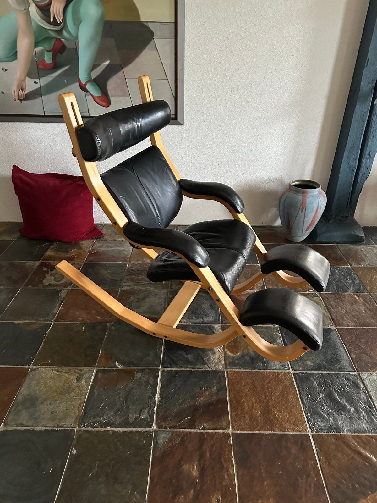 Stokke Varier Gravity Balans fauteuil, Zwart leer, Ophalen, Gebruikt, Zwart, Eén