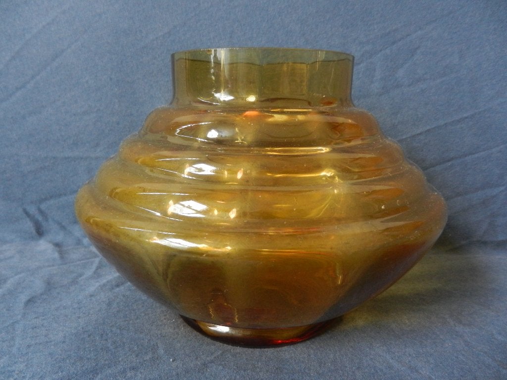 Amber gevormde glazen vaas Verreries Doyen Belgie d. 17,4 cm, Ophalen of Verzenden