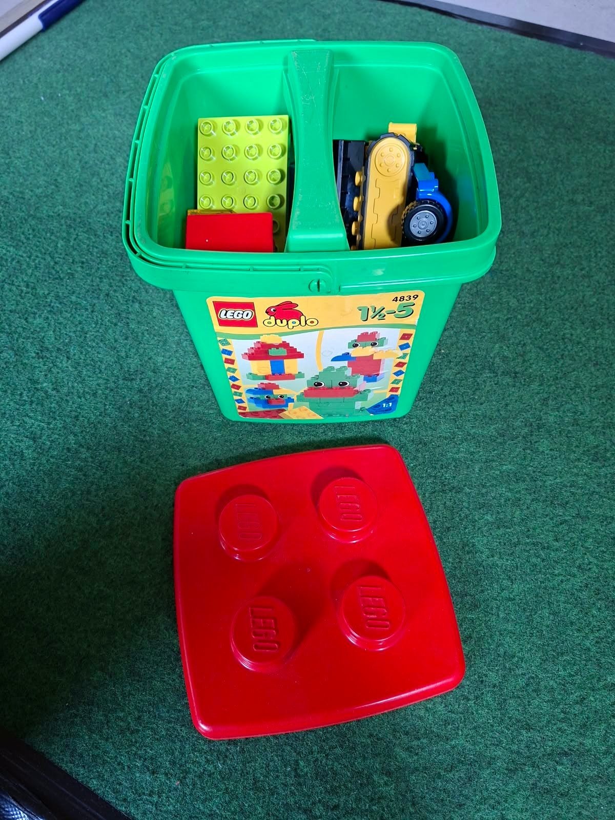 Leuke box met Duplo steentjes/voertuigen en bouwplaten., Ophalen, Zo goed als nieuw, Overige merken