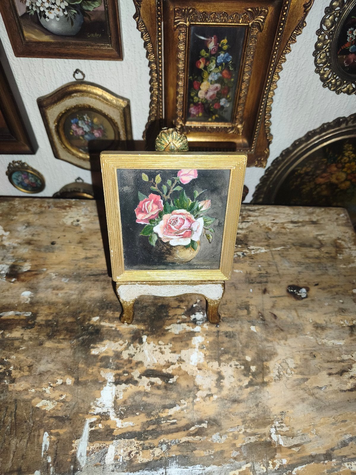 Olieverf schilderijtje olieverfschilderijtje bloemen V71, Ophalen of Verzenden