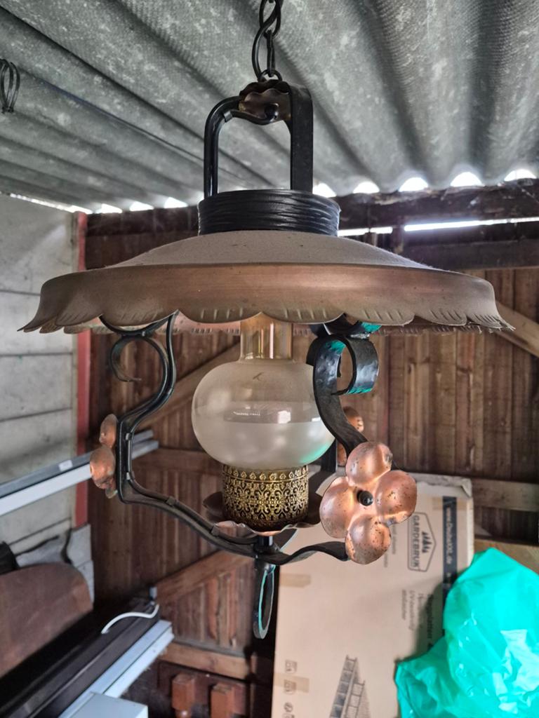 Antieke koperen olielamp stijl hanglamp, Ophalen of Verzenden