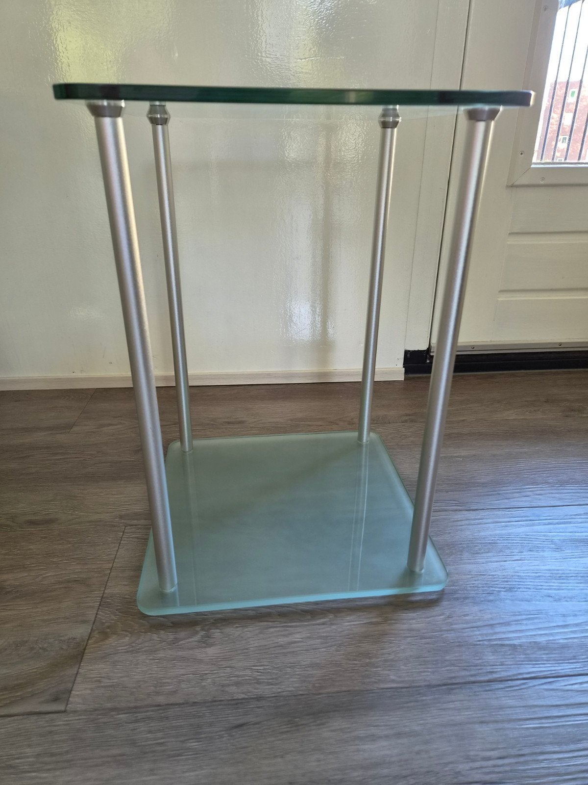 Glazen bijzettafel 32x32 cm, Ophalen, Minder dan 45 cm, Minder dan 55 cm, Gebruikt