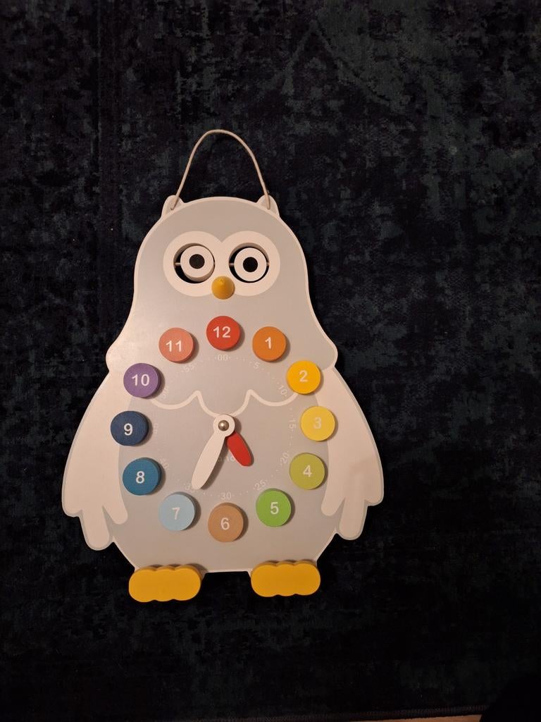 Janod Houten Klok Uil Owly - Leer Klokkijken, Ophalen of Verzenden, Zo goed als nieuw, Rekenen