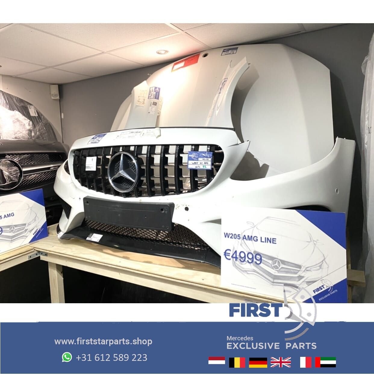 W205 C205 C43 AMG VOORKOP onderdelen Mercedes C Klasse WIT F, Gebruikt, -, Voor, Ophalen of Verzenden